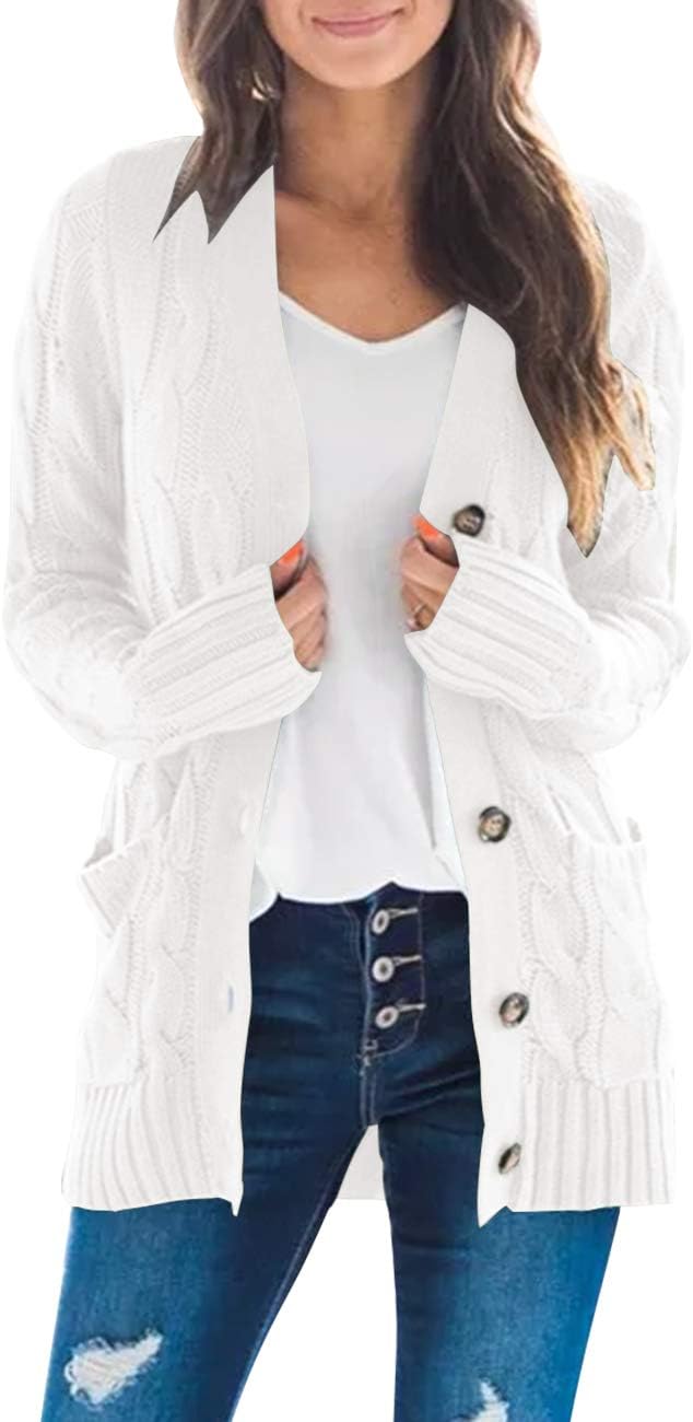 Women's 2024 Fall Long Sleeve Cable Knit Sweater Open Front Cardigan Button Loose Outerwear