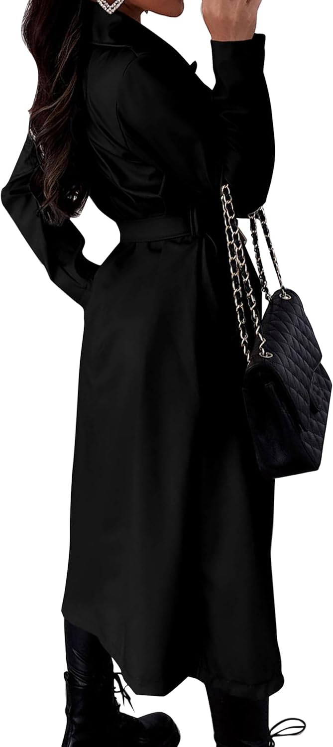 Women's Trench Coat Long Double-Breasted Spring Fall Fashion 2024 Classic Lapel Overcoat Outerwear With Belt