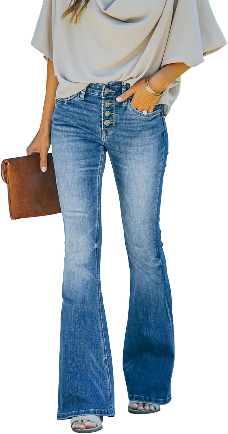 Women's Flare Bell Bottom Jeans High Waisted Wide Leg Bootcut Jeans Stretchy Denim Pants