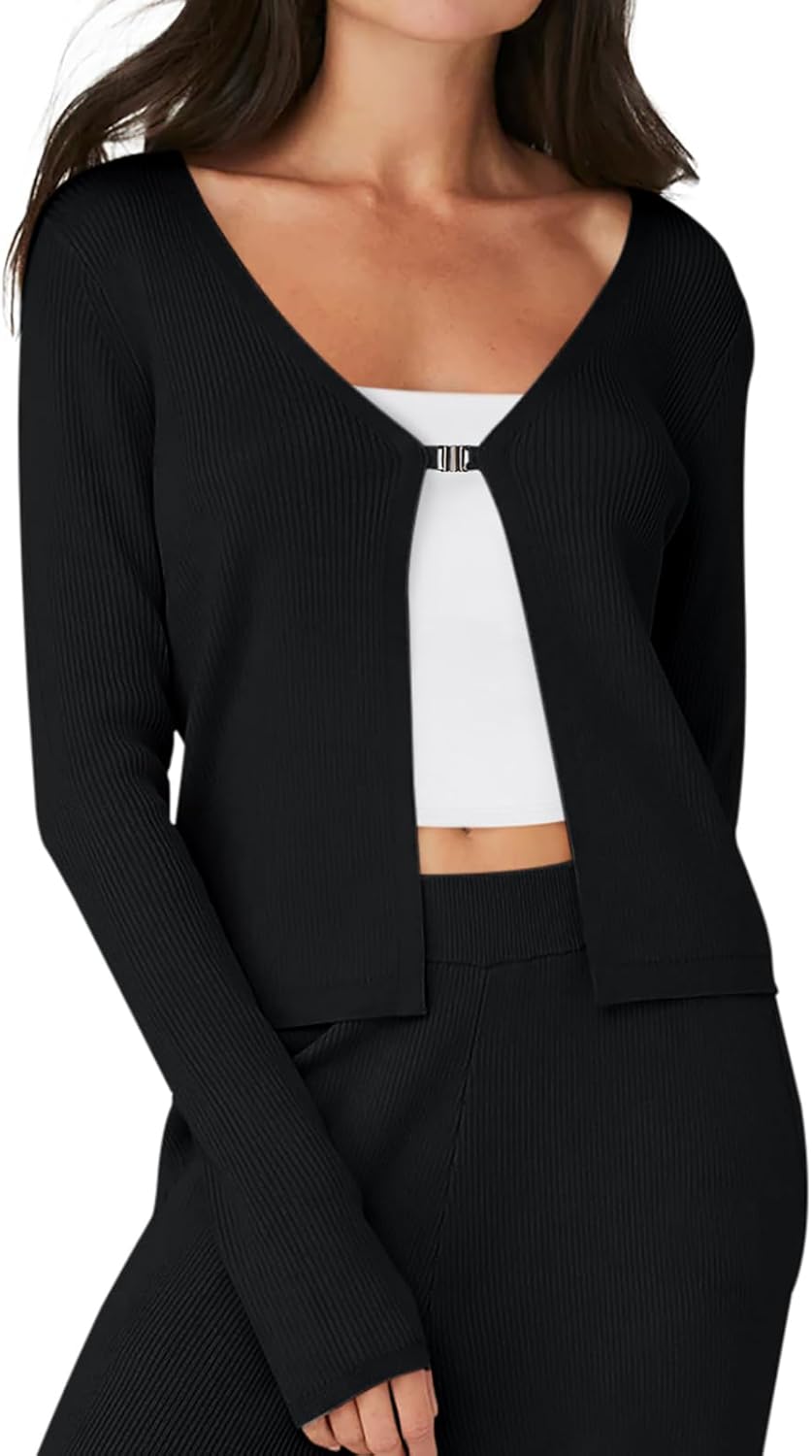 Women's  Cardigan Ribbed Knit Open Front V Neck Sweater Long Sleeve Cardigan Loose Jacket Fall Outwear Thumb Hole