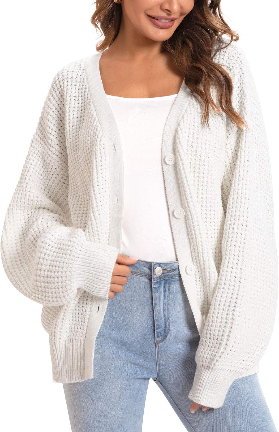 Women's Cardigan Sweater 100% Cotton Button-Down Long Sleeve Oversized Knit Cardigans