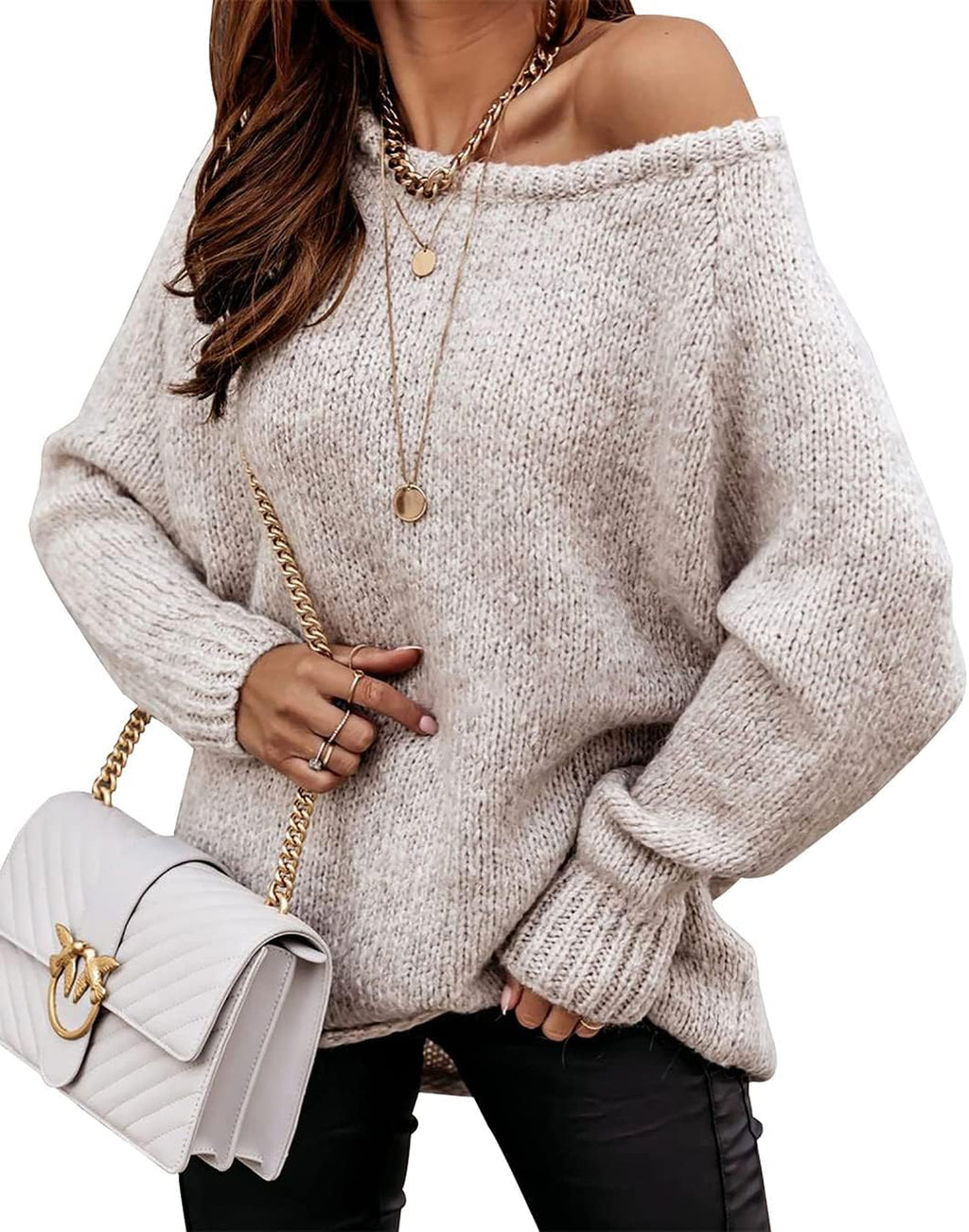Women Casual Long Sleeve Fall Sweaters Crew Neck Solid Color Soft Ribbed Knitted Oversized Pullover Loose Fit Jumper