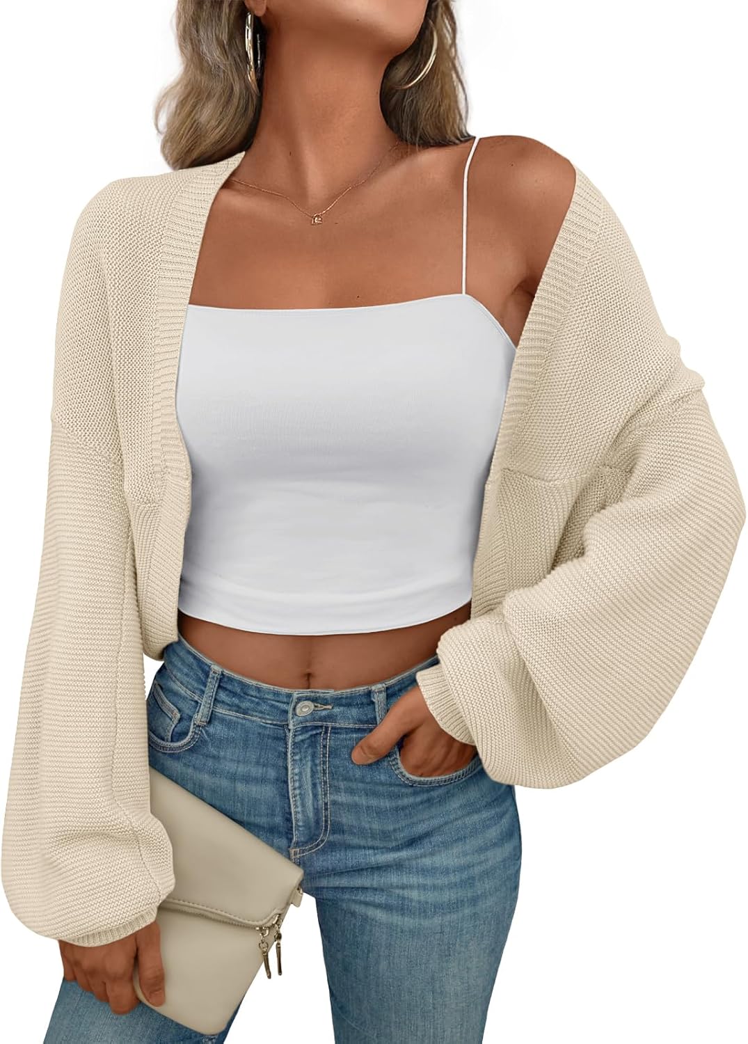 Bolero Shrug Cardigan Sweater Fall Batwing Long Sleeve Cropped Open Front Knitted Sweaters