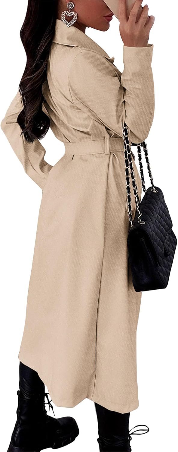 Women's Trench Coat Long Double-Breasted Spring Fall Fashion 2024 Classic Lapel Overcoat Outerwear With Belt