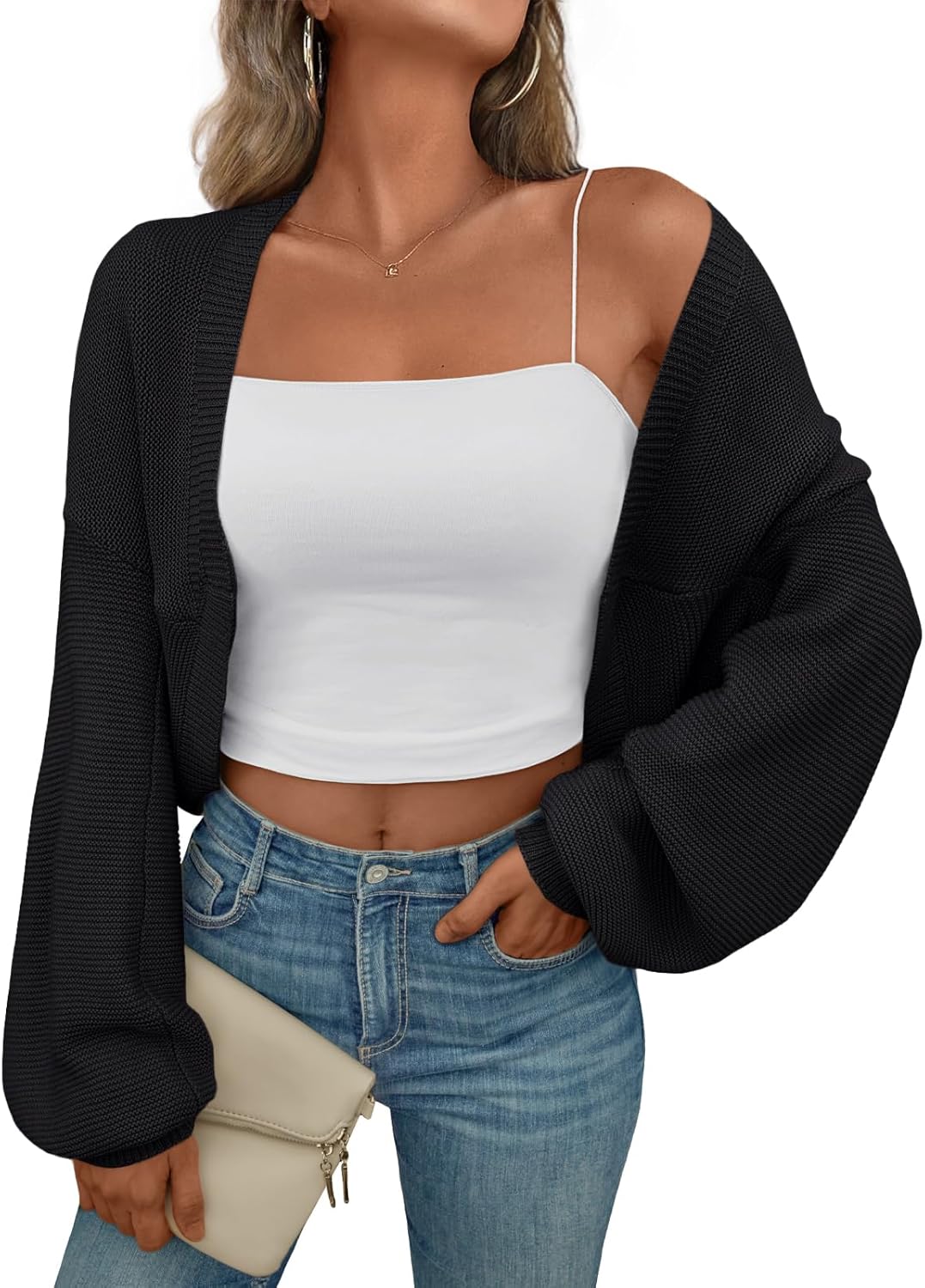 Bolero Shrug Cardigan Sweater Fall Batwing Long Sleeve Cropped Open Front Knitted Sweaters