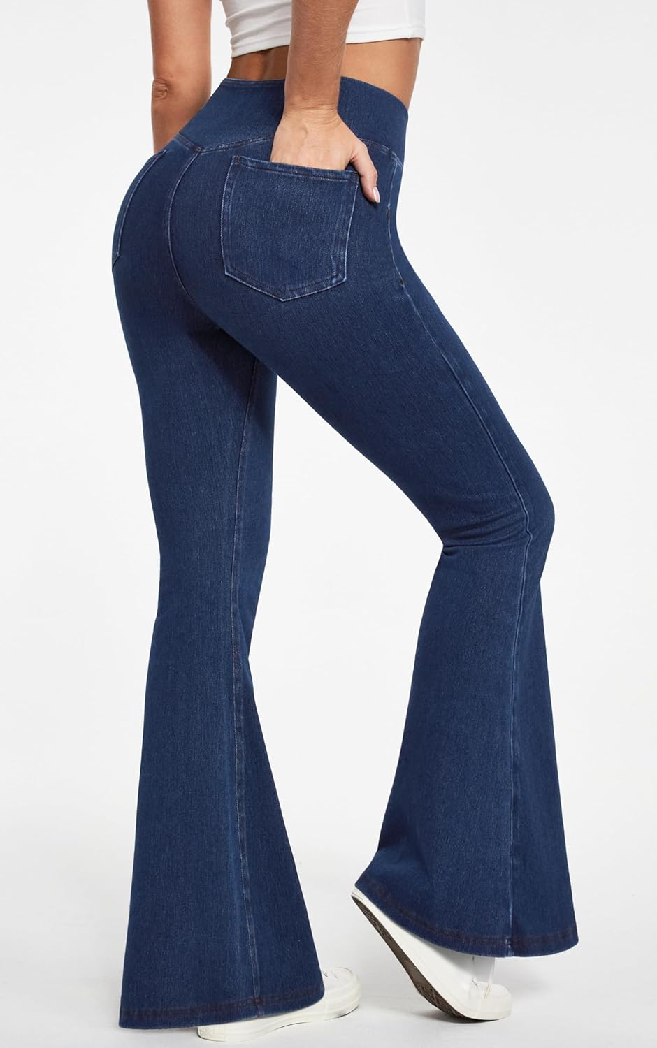 Bell Bottom Jeans for Women High Waisted Stretchy Flare Jeans Pull On Wide Leg Jeans V Cross Tummy Control Flare Pants