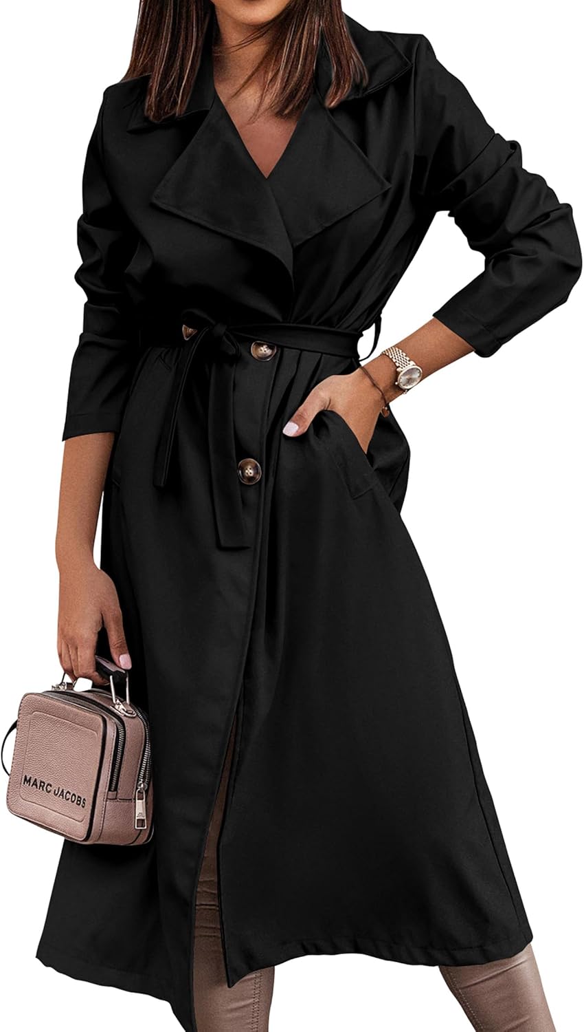 Women's Trench Coat Long Double-Breasted Spring Fall Fashion 2024 Classic Lapel Overcoat Outerwear With Belt