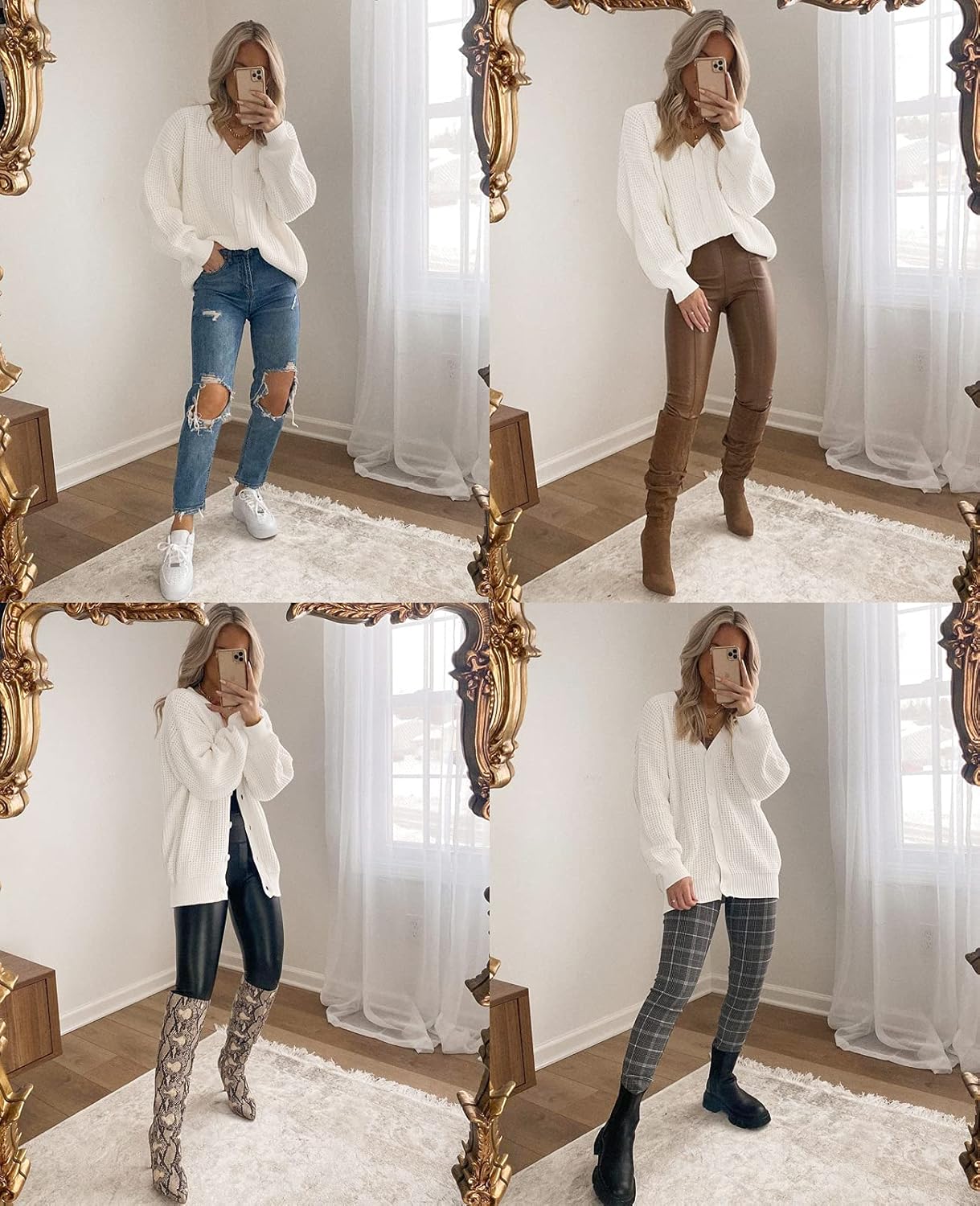 Women's Cardigan Sweater 100% Cotton Button-Down Long Sleeve Oversized Knit Cardigans