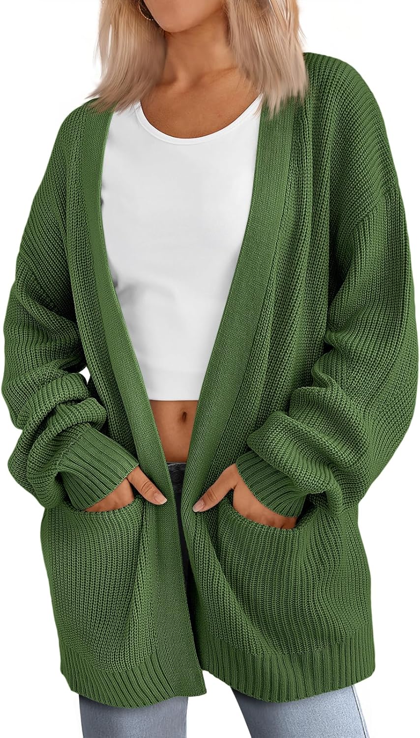 Women's  Oversized Cardigans Soft Knit Cardigan Sweater with Pockets