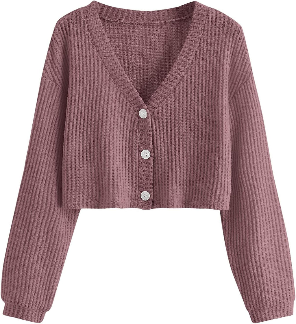 Women's Long Sleeve Button Front V Neck Soft Knit Cardigan Sweaters