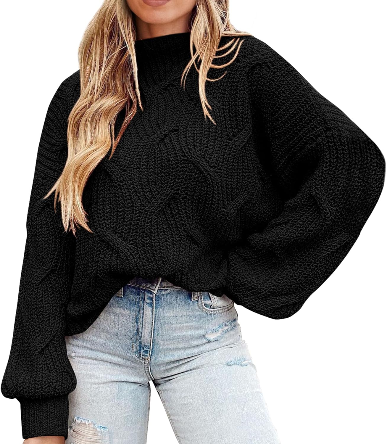 Women's Fall Oversized Pullover Sweaters Casual Crewneck Long Sleeve Chunky Cable Knit Blouse Top