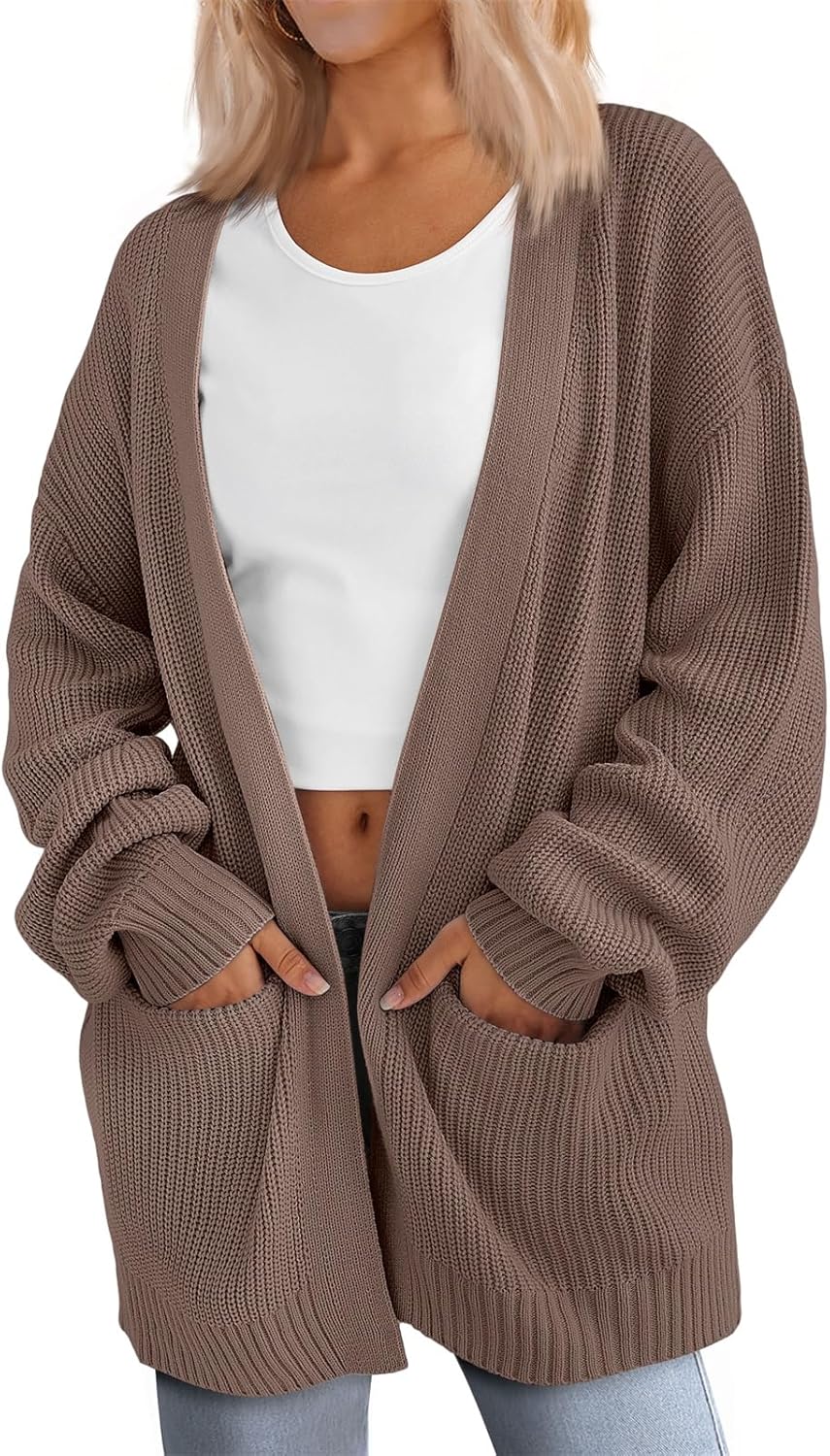 Women's  Oversized Cardigans Soft Knit Cardigan Sweater with Pockets